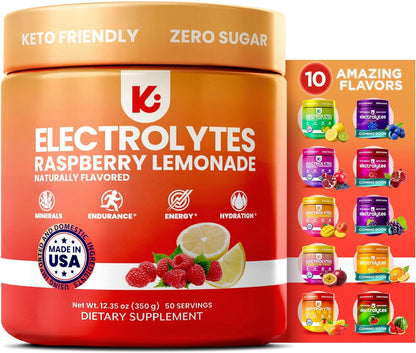 Keto Electrolytes Powder No Sugar - Sugar Free Electrolytes - Keto Hydration Electrolytes - Made in USA - Delicious Raspberry Lemonade Flavor - Mixes Easily No Clumps