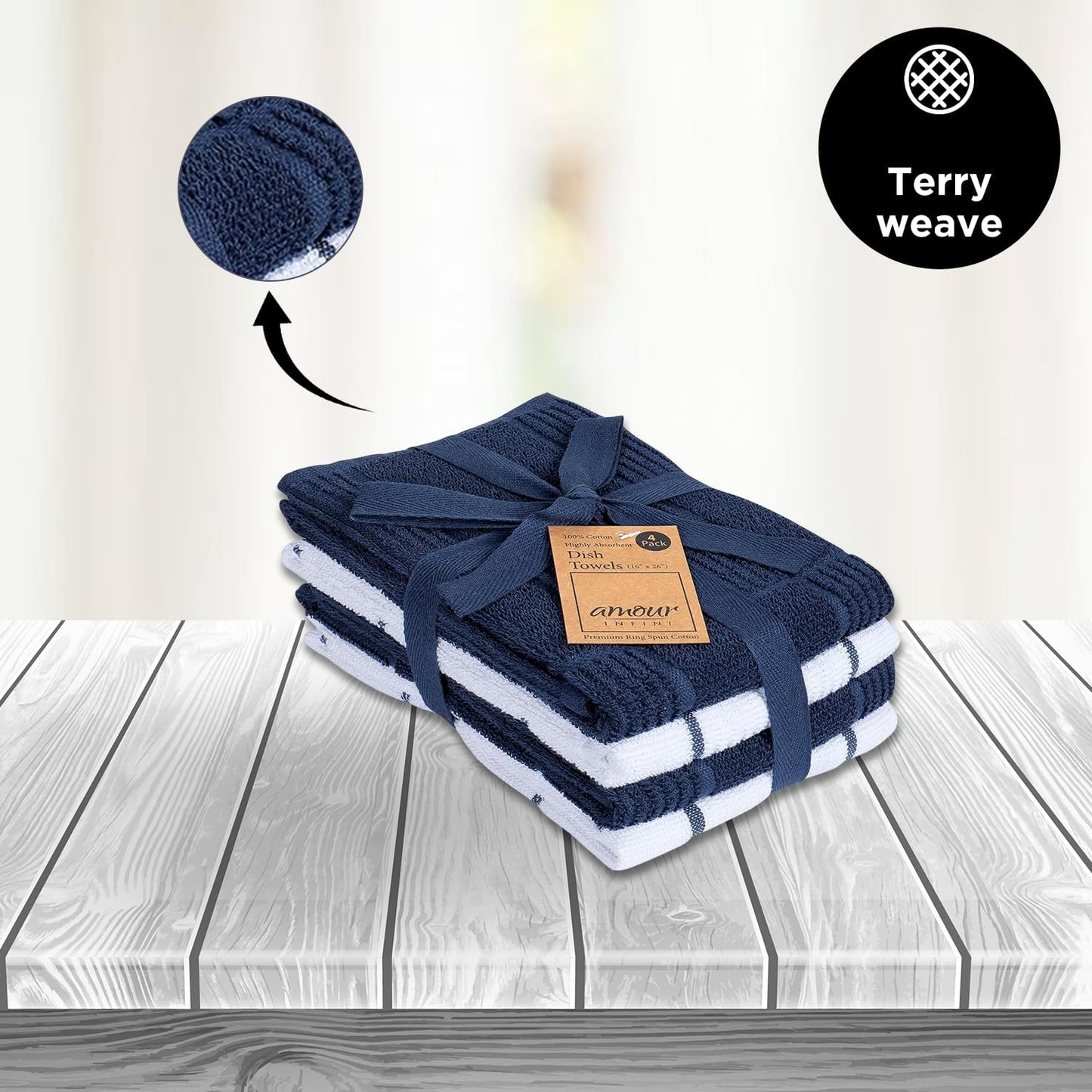 Terry Dish Towel | Set of 4 | 16 X 26 Inches | Durable, Soft and Absorbent |100% Cotton Dishtowels | Perfect for Household and Commercial Uses | Blue