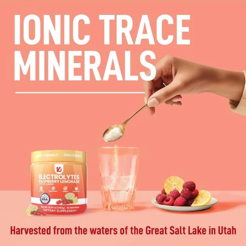 Keto Electrolytes Powder No Sugar - Sugar Free Electrolytes - Keto Hydration Electrolytes - Made in USA - Delicious Raspberry Lemonade Flavor - Mixes Easily No Clumps