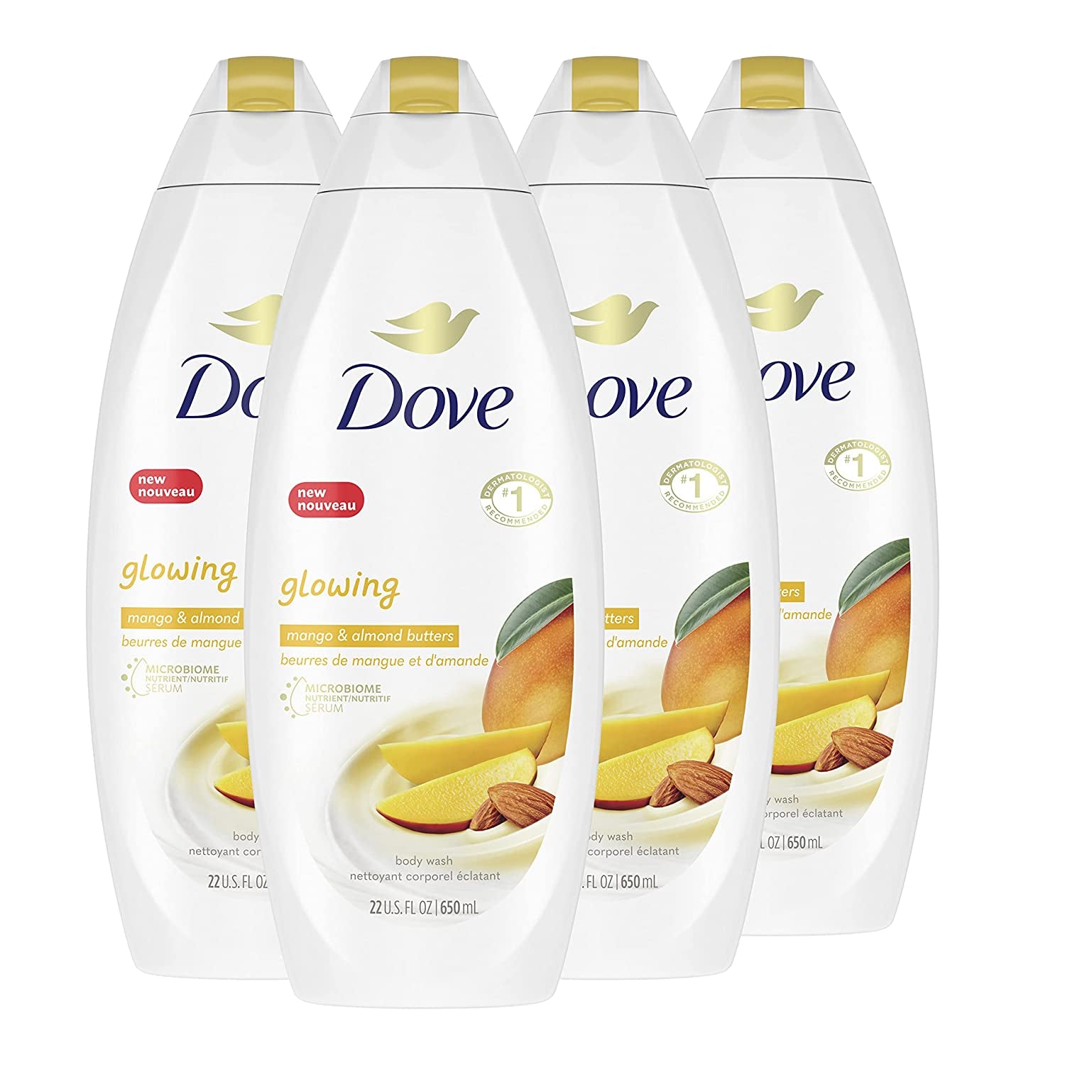 Glowing Body Wash Moisturizes for Radiant Skin Mango Butter and Almond Butter Moisturizing and Sulfate-Free 22 Oz, 4 Count