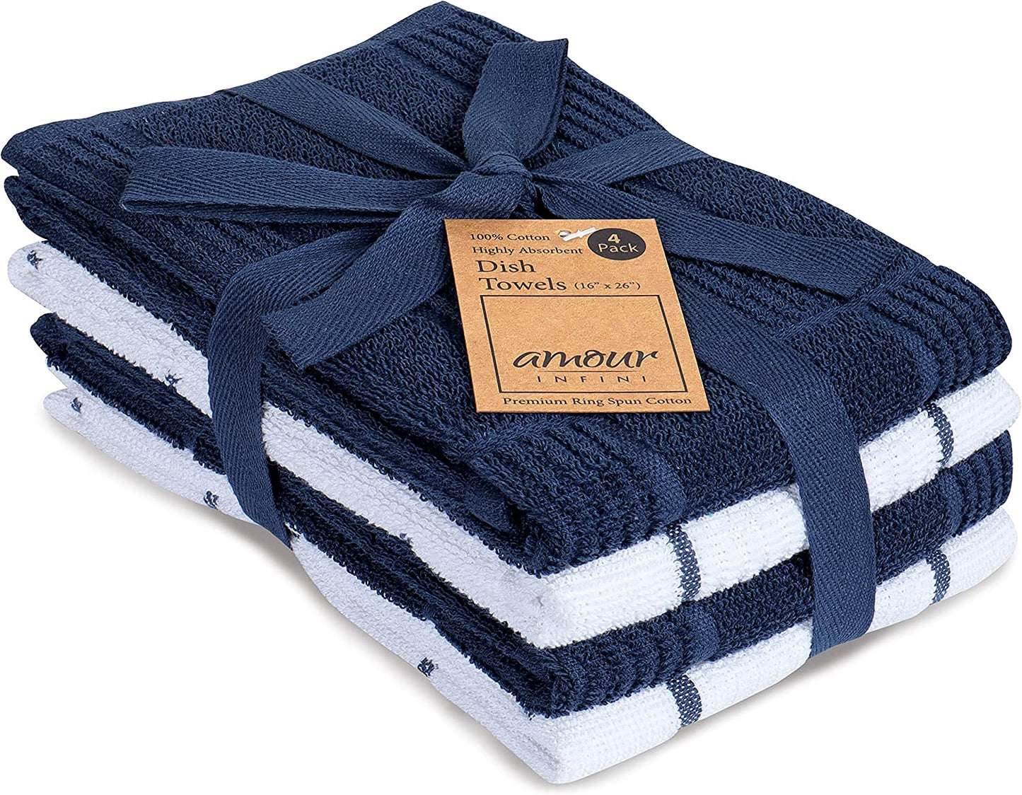 Terry Dish Towel | Set of 4 | 16 X 26 Inches | Durable, Soft and Absorbent |100% Cotton Dishtowels | Perfect for Household and Commercial Uses | Blue