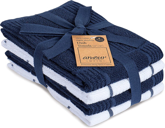 Terry Dish Towel | Set of 4 | 16 X 26 Inches | Durable, Soft and Absorbent |100% Cotton Dishtowels | Perfect for Household and Commercial Uses | Blue